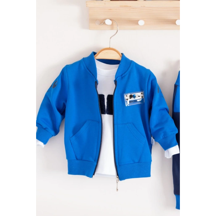 New Fashıon Hırkalı 3lü % 100 Pamuk Erkek Bebek Takımı