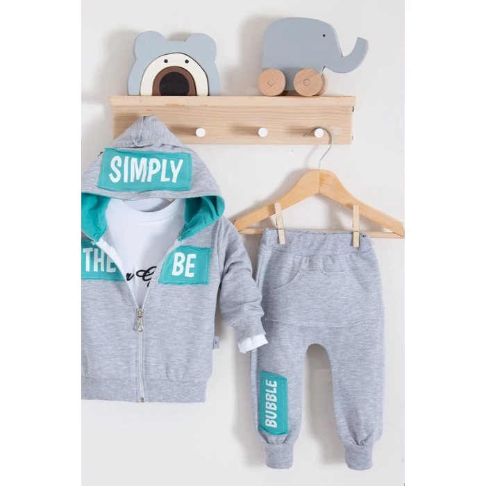 Simply Desenli Kapişonlu 3lü Erkek Bebek Takımı