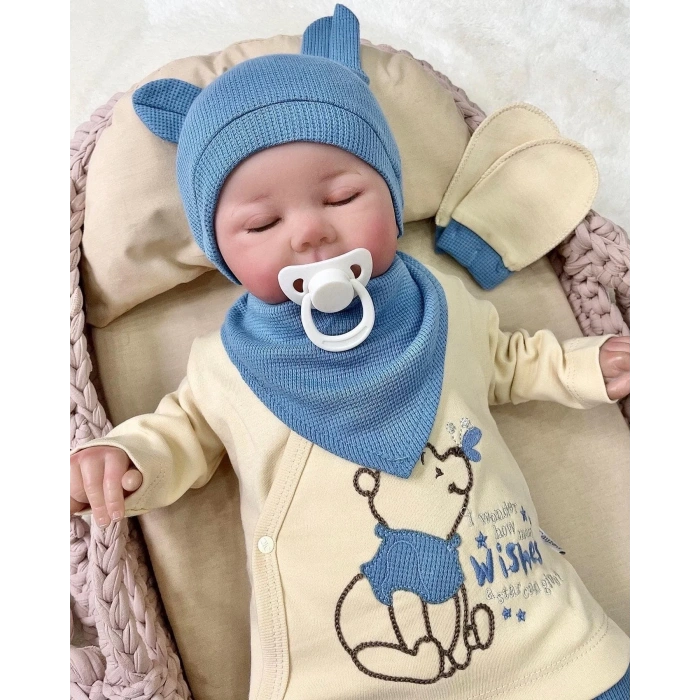 Waffle Natural % 100 Pamuk 5li Erkek Bebek Hastane Çıkış Seti