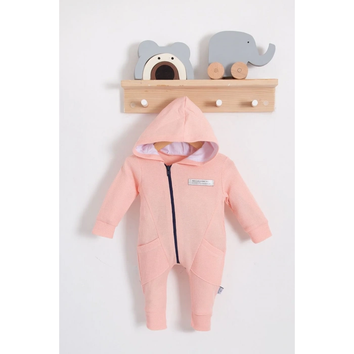 Yandan Cepli Fermuarlı % 100 Pamuk Kız Bebek Tulumu