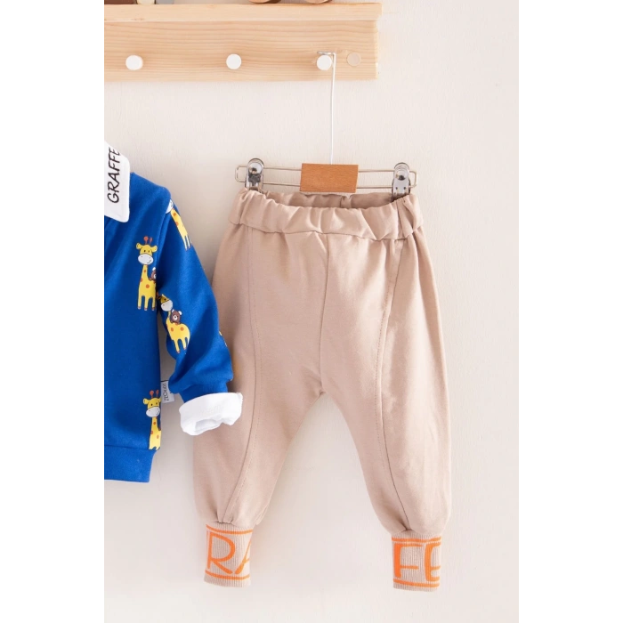 Zürafa Desenli Gömlek Yakalı 3lü Erkek Bebek Takımı