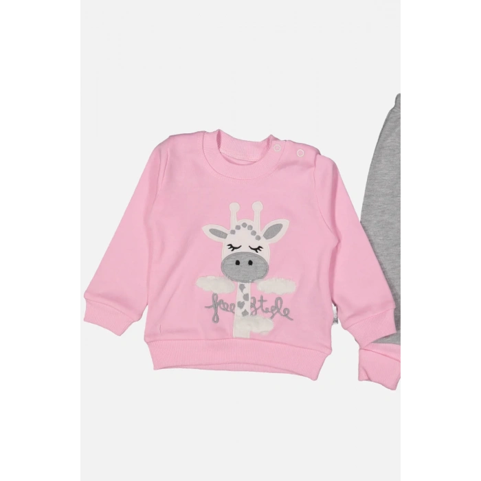 Zürafa Nakışlı % 100 Pamuk Kız Bebek Takımı