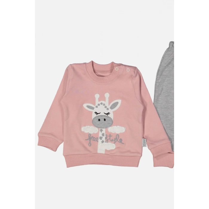 Zürafa Nakışlı % 100 Pamuk Kız Bebek Takımı