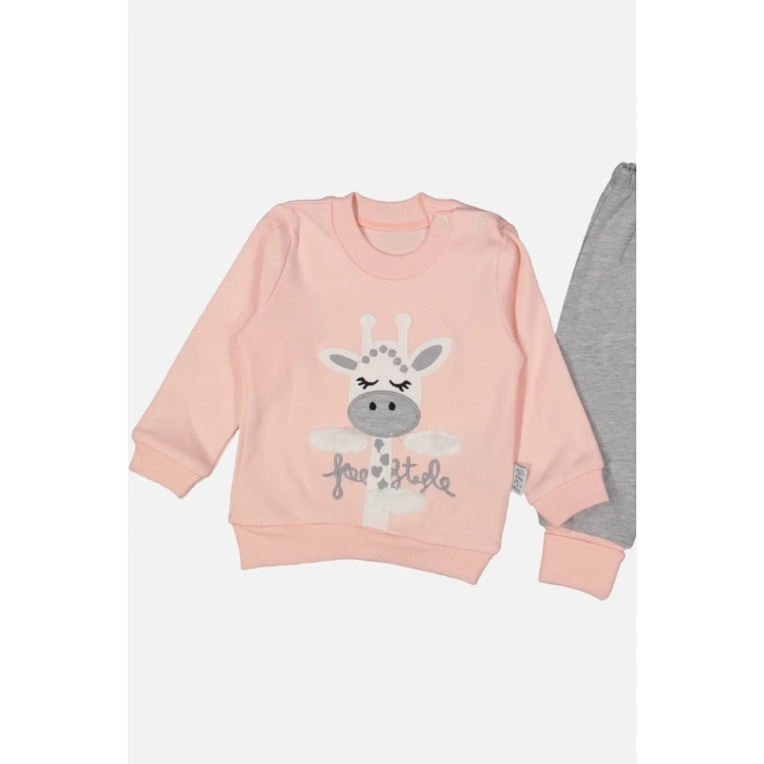 Zürafa Nakışlı % 100 Pamuk Kız Bebek Takımı