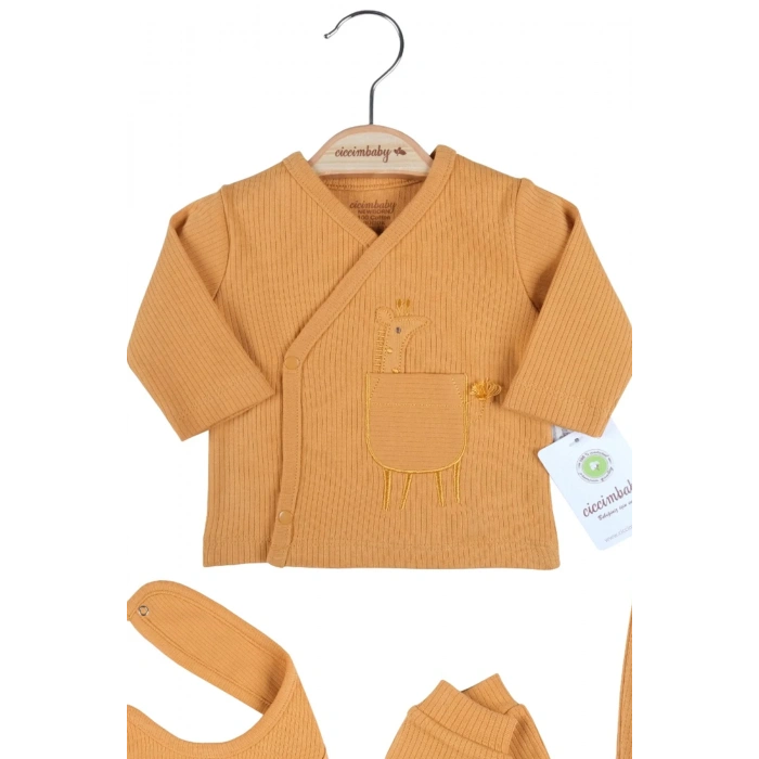 Zürafa Nakışlı Çizgili 5li % 100 Pamuk Hastane Çıkış Seti