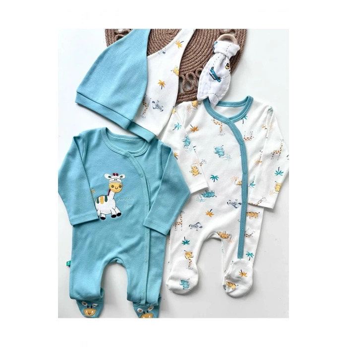 Zürafa Nakışlı Erkek Bebek 4lü Tulum Seti