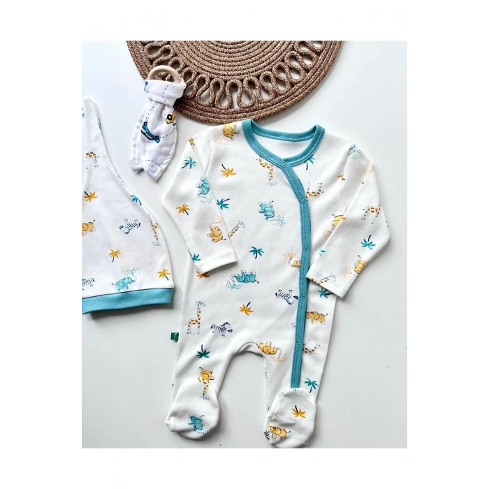 Zürafa Nakışlı Erkek Bebek 4lü Tulum Seti