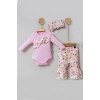 Çiçek Desenli Fiyonklu 3lü Kız Bebek Takım