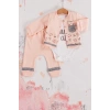 Kedi Desenli 3lü Hırkalı Kız Bebek Takım
