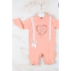 Love Kalp Nakışlı % 100 Pamuk Kız Bebek Tulumu