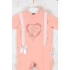 Love Kalp Nakışlı % 100 Pamuk Kız Bebek Tulumu