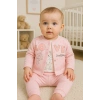 Love Tavşan Desenli Kol Detaylı 3lü Hırkalı Kız Bebek Takım