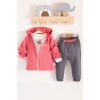 Prences Nakışlı Kapişonlu 3lü % 100 Pamuk Kız Bebek Takımı