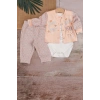 Stay Little Puan Desenli 3lü Hırkalı Kız Bebek Takım