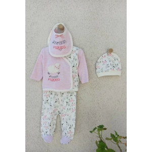 Annesinin Kuzusu Şapkalı Eldivenli 5li Kız Zıbın Seti 0-3 Ay