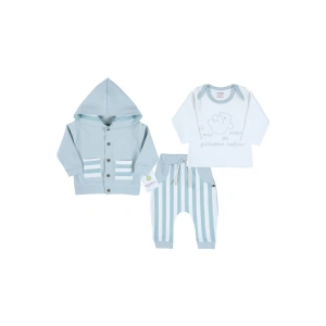 Ayıcık Nakışlı Hırkalı % 100 Pamuk Erkek Bebek Takım