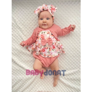 Bahar Çiçekleri Desenli Bandanalı Kız Bebek Romper