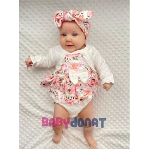 Bahar Çiçekleri Desenli Bandanalı Kız Bebek Romper