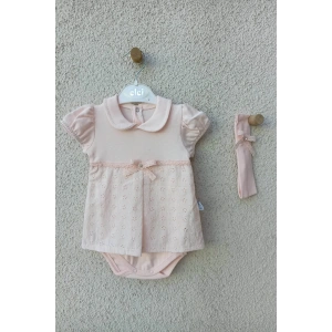 Bebek Yakalı Çiçek Işlemeli Bandanalı Badi 3-6-9 Ay