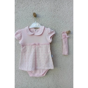 Bebek Yakalı Çiçek Işlemeli Bandanalı Badi 3-6-9 Ay