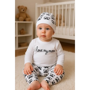 Bıyık Gözlük Desenli 3lü Erkek Bebek Takımı