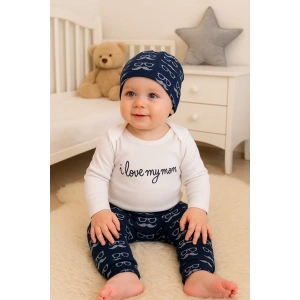 Bıyık Gözlük Desenli 3lü Erkek Bebek Takımı