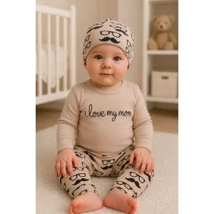 Bıyık Gözlük Desenli 3lü Erkek Bebek Takımı