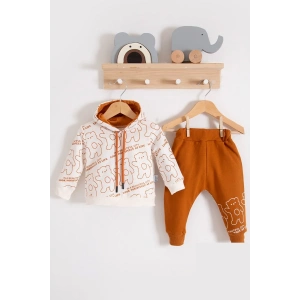 Çapraz Bears Kapüşonlu % 100 Pamuk Erkek Bebek Takımı