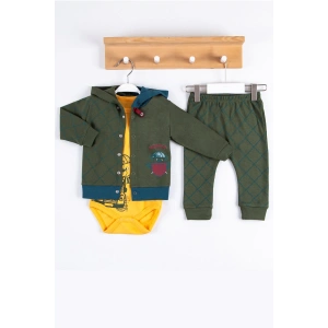 Cep Desenli Kapişonlu % 100 Pamuk Hırkalı 3lü Erkek Takım