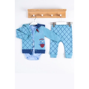 Cep Desenli Kapişonlu % 100 Pamuk Hırkalı 3lü Erkek Takım