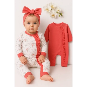 Çiçek Desenli Kız Bebek 4lü Tulum Seti