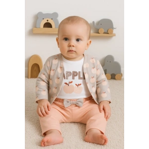 Elma Desenli Ceketli 3lü Kız Bebek Takımı