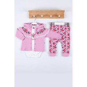 Flover Nakışlı Hırkalı % 100 Pamuk 3lü Kız Takım