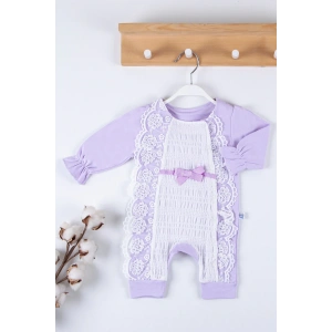 Gofralı Fransız Güpürlü % 100 Pamuk Kız Bebek Tulumu