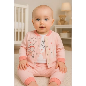 Happy Dancing Desenli 3lü Hırkalı Kız Bebek Takım