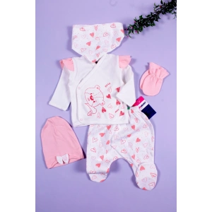 Kalp Desenli 5li Kız Bebek Hastane Çıkış Seti
