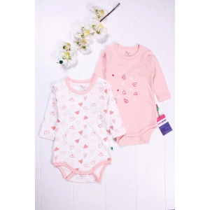 Kalp Desenli Uzun Kol 2li Kız Bebek Body Seti