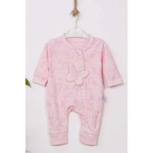 Kelebek Nakışlı % 100 Pamuk Ayaklı Kız Bebek Tulumu