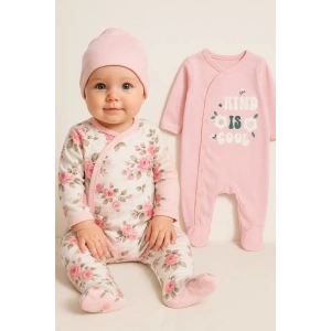 Kind is Cool Desenli Nakışlı Kız Bebek 4lü Tulum Seti
