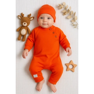 Kollu Düğme Detaylı Unısex Bebek Tulumu