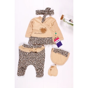 Leopar Detaylı 5li Kız Bebek Hastane Çıkış Seti