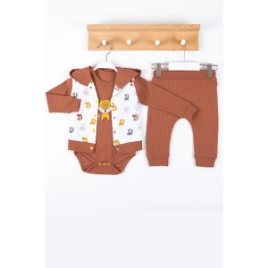 Littie Nakışlı % 100 Pamuk Hırkalı 3lü Erkek Takım