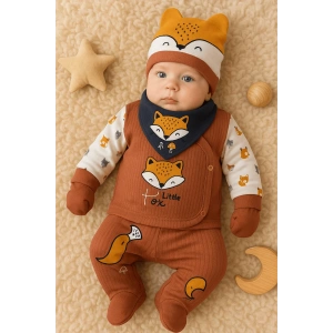 Little Fox Nakışlı 5li % 100 Pamuk Erkek Bebek Hastane Çıkış Seti