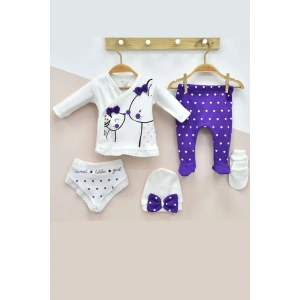 Little Mause Desenli % 100 Pamuk 5li Kız Bebek Hastane Çıkış Seti