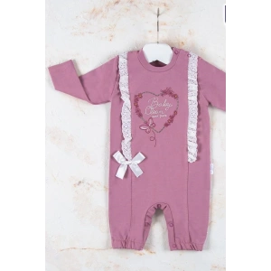 Love Kalp Nakışlı % 100 Pamuk Kız Bebek Tulumu