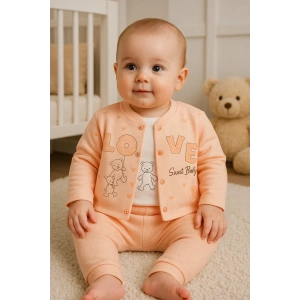 Love Tavşan Desenli Kol Detaylı 3lü Hırkalı Kız Bebek Takım