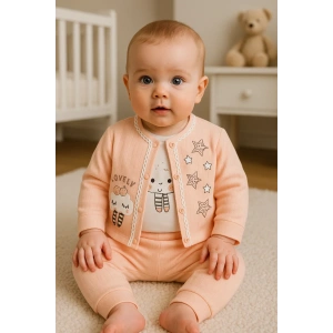 Lovely Yıldız Desenli 3lü Hırkalı Kız Bebek Takım