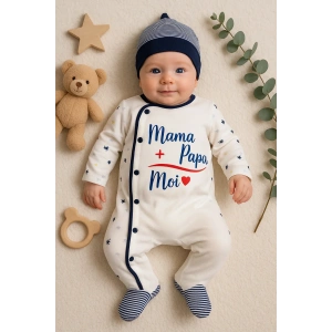 Marin Desenli Şapkalı Erkek Bebek Tulumu