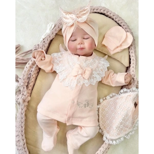 Melek Kanatlı % 100 Pamuk 5li Kız Bebek Hastane Çıkış Seti