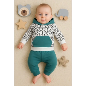 Minik Ayıcıklar Desenli 2li % 100 Pamuk Erkek Bebek Takımı